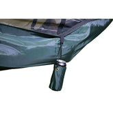 DD Hammock Beer Holder accessory attached to hammock, securely holding a can for easy access and relaxation.